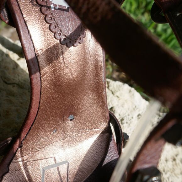 Sergio Zelcer Shoes Spanish Leather High Heeled Strappy Studded Brown Sandals 8 - Picture 3 of 11